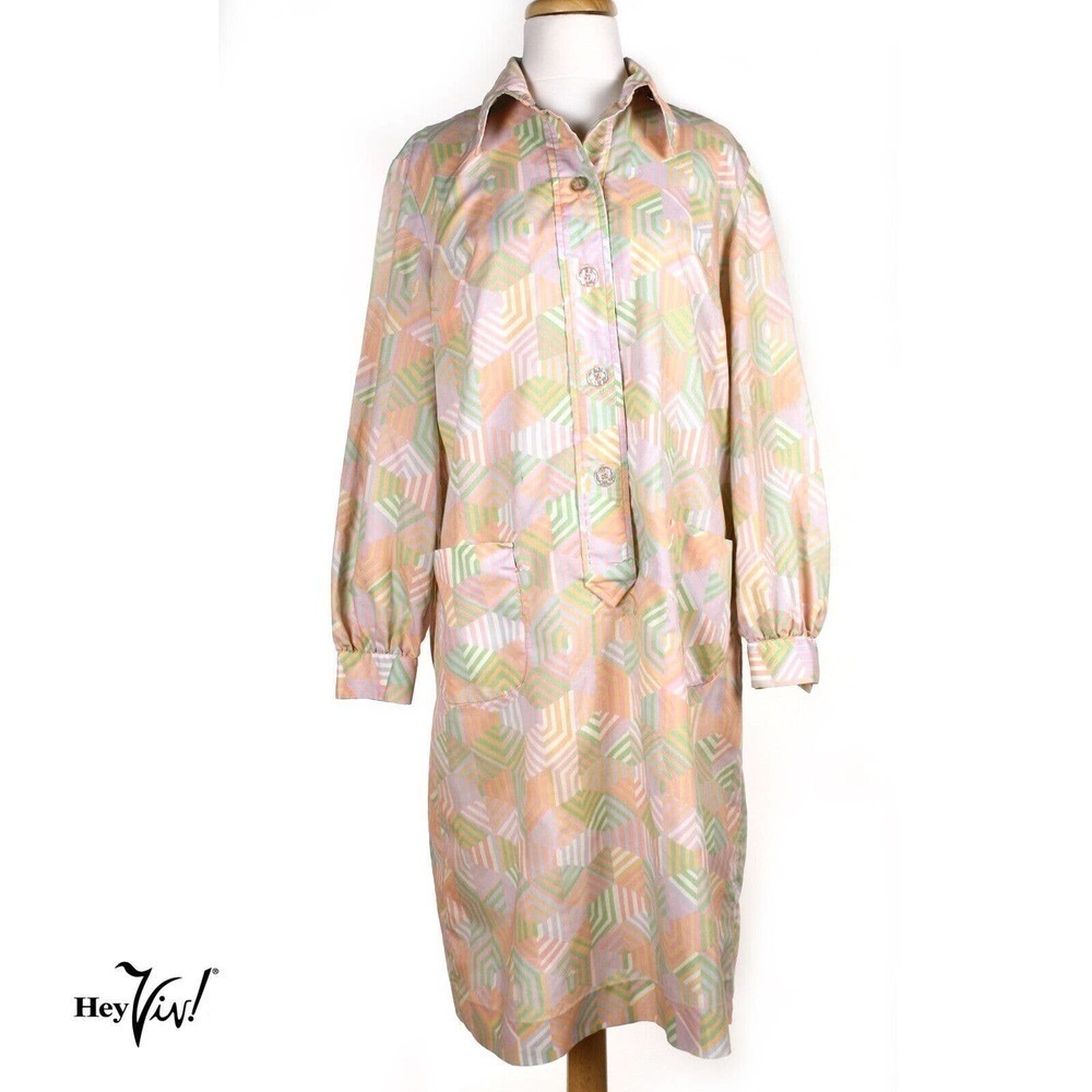Vintage Shirtwaist Dress Pastel 70s Mod w Pockets Route One Tag Size L - Hey Viv